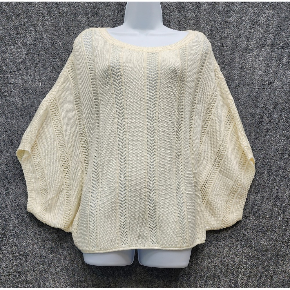 NWT Frye Womens Pointelle Knit Oversized Batwing Boho Cream Pullover Sweater XL